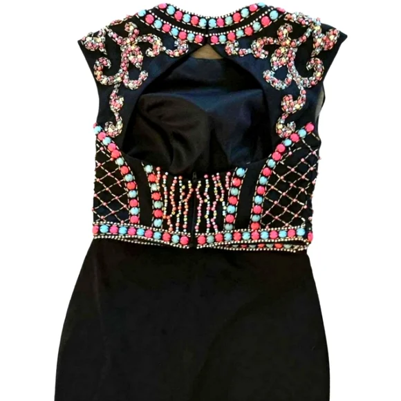 JOVANI 2-piece Black Beaded Mozaic Rhinestones Evening Gown Size 4 - Picture 9 of 14